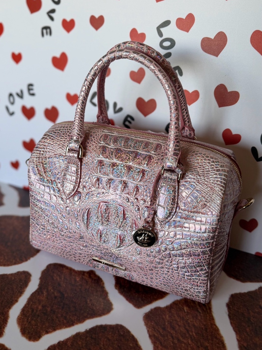 Brahmin Pixie Dust Stacy Satchel Limited Edition Pink Sparkle EUC FIRM - Picture 6 of 16